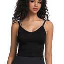 Yuiseaik Women's V Neck Crop Tank Top Sleeveless Double Lined Slim Fit Summer Casual Basic Crop Tops Going Out (US, Alpha, XX-Small, Regular, Regular, Black) (Black)