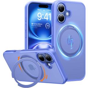 TORRAS 360 Magnetic Stand for iPhone 16 Case, [Compatible with MagSafe] [Rotatable Flexible Kickstand], 16ft Mil-Grade Shockproof Protection Versatile Ring Holder, Anti-Scratch & Ultramarine 6.1"
