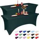 2 Pack 6 Feet Hunter Green Spandex Tablecloth for Tables, Fitted & Stretch, Washable, Wrinkle Resistant, Perfect for Event, Wedding, Party, Banquet, Cocktail, Festival, and Table Protector