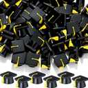 AceOrbit 80 Pcs Mini Grad Hat Figures Bulk Tiny Resin 2026 Grad Hat Figurine Toys with Tassels 0.98 Inch Mini 3D Black Graduation Cap Cake Topper Graduation Party Table Tiered Tray Decor (Gold)