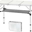 Folding Camping Table, 35''L x16''W Camp Aluminum Table with Adjustable Height Legs, Indoor Outdoor Lightweight Portable Folding Dining Table for Camp Picnic Beach Cooking 3Ft（3 Heights 10"/20"/27"）