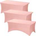 Fixwal 3 Pack Pink Table Cloths Rectangle 6FT, Tablecloths Rectangular Stretch Spandex Fitted Table Covers 6 FT for Parties, Trade Shows, Banquet, Weddings, Buffet, Graduation Decorations