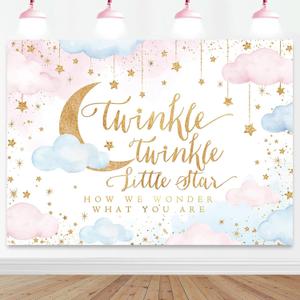 Mocsicka Twinkle Twinkle Little Star Backdrop 7x5ft Gender Reveal Boy or Girl Party Background Decorations Pink and Blue Cloud Moon Baby Shower Decorations Photoshoot Backdrops