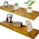 Floating Shelves 3 inch Thick for Wall Set of 2,Solid Pine Wood Wall Mount Shelf for Kitchen Living Room Bedroom Bathroom,8" D x 30" L x 3" H-Gold Oak