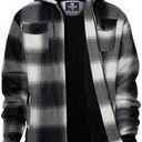 Facitisu Hoodies for Men Sherpa Lined Heavyweight Flannel Jackets Fleece Plaid Winter Warm Coats Black Beige M