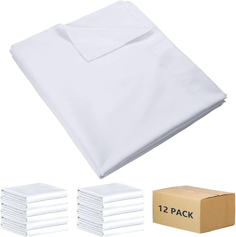 ZPECC White Bulk Flat Sheets Only King Size 12 Pack, Easy Sort Top Bed Sheet by Color-Coded Hem Threads, Soft Durable Brushed Microfiber Fabric Hotel Airb&bs Essentials for Hosts, 108"x110"