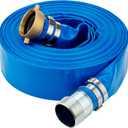 DAVCO 3" ID x 50 ft Pool Backwash Hose, Heavy Duty Reinforced Blue PVC Lay Flat Water Discharge Pump Hoses For Swimming Drain Pools and Clean Filters, with Brass NPT Pin Lug and KC Nipple Fittings