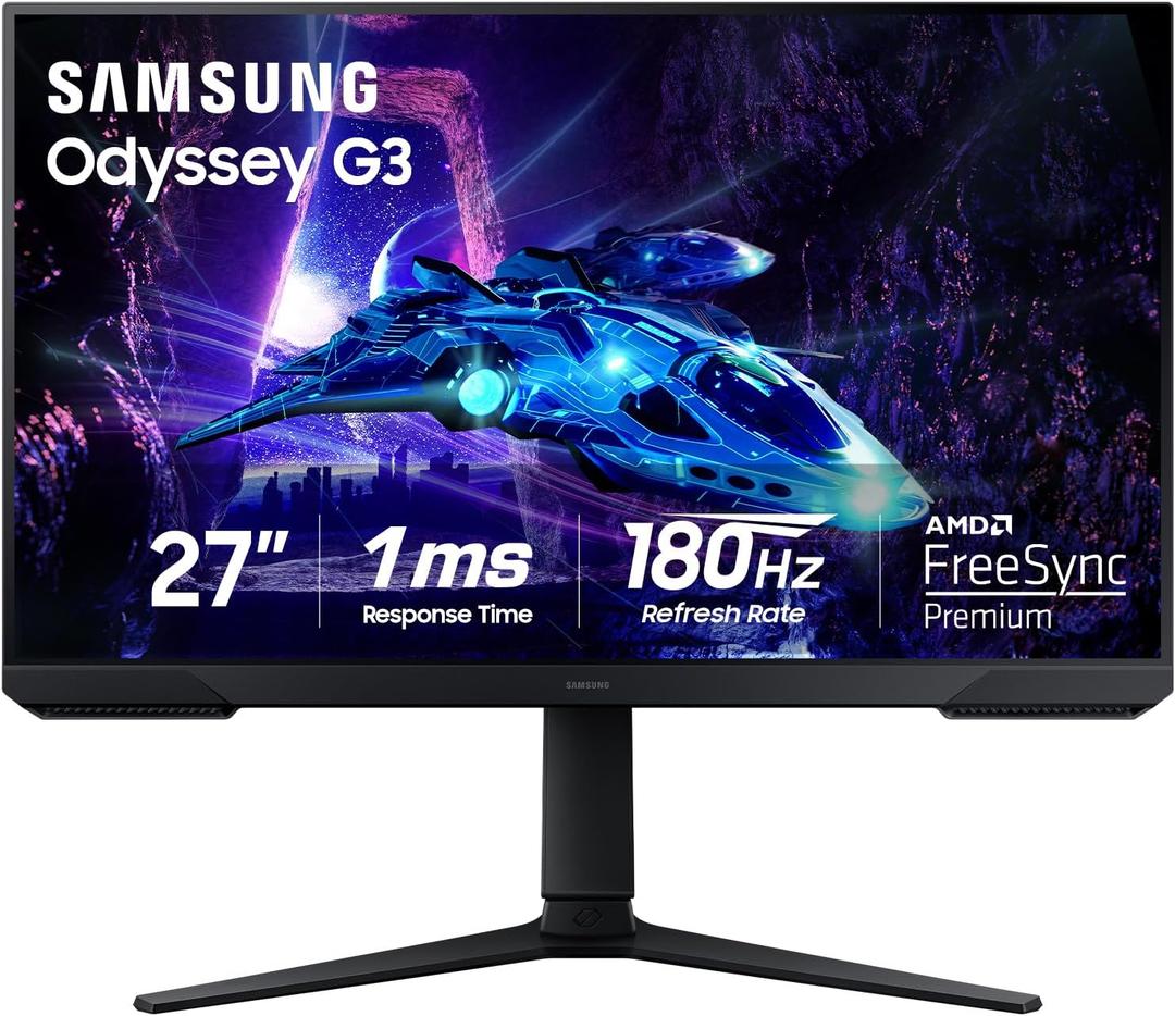 Samsung 27-Inch Odyssey G3 (G30D) Series FHD Gaming Monitor, 1ms, 180Hz, AMD FreeSync, Adjustable Stand, Black Equalizer, Virtual Aim Point, Eye Saver Mode, Flicker-Free, LS27DG302ENXZA