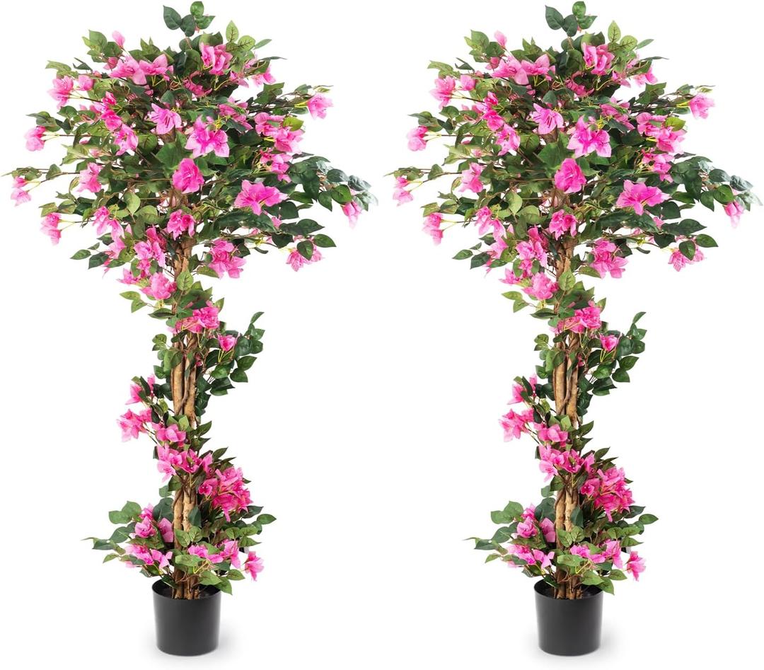 2Pack Artificial Bougainvillea Tree 5FT Faux Silk Pink Bougainvillea Plant with Pot for Indoor Outdoor Decor, Tall Fake Tropical Tree for Home, Office, Patio, Balcony, Wedding Decoration