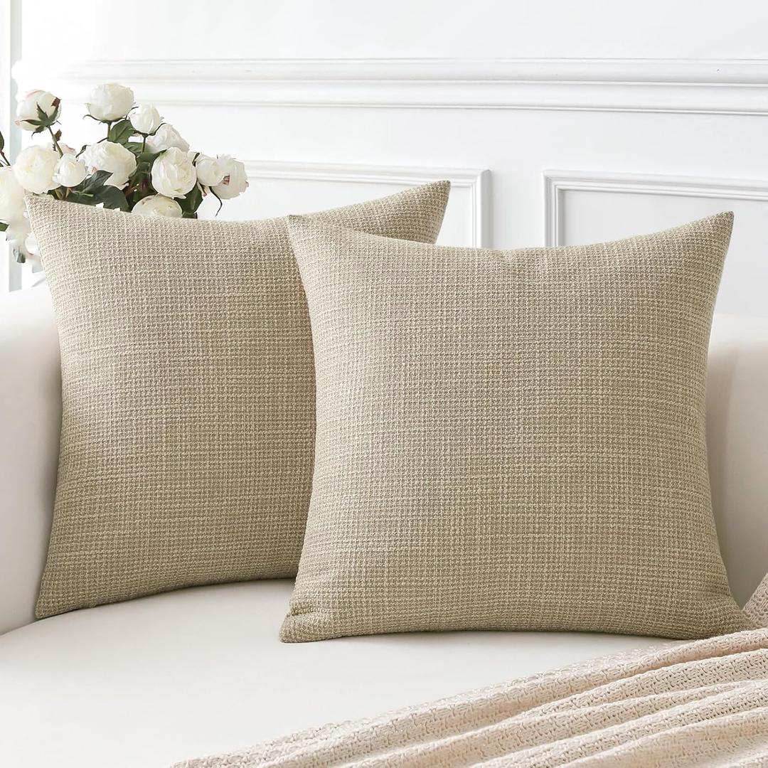 OTOSTAR Linen Texture Throw Pillow Covers Set of 2 Decorative Square Pillowcases Cushion Covers 24x24 Inch for Home Decor Sofa Bedroom Car 60 x 60 CM Light Coffee