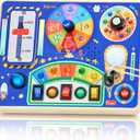 JoyCat Busy Board with Led Light, Toddler Toys for 1 2 3 4 Year Old Boys and Girls, Wooden Sensory Toys with Music, Travel Toy for Toddlers 1-3, Birthday Presents (Blue)