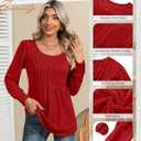 Ficerd Women's Puff Long Sleeve Tunic Tops Pleated Crew Neck Blouses Dressy Casual Loose Fit Fall and Winter Shirts (M)