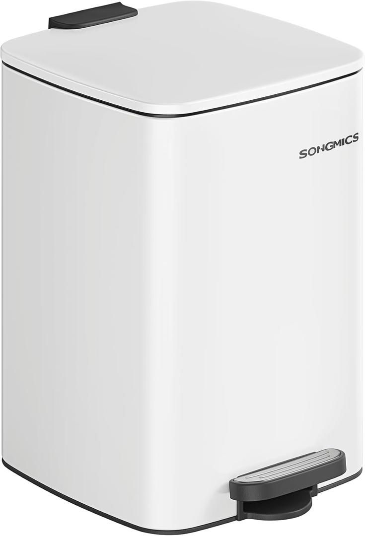 SONGMICS Kitchen Trash Can, 5.2-Gallon (20 L) Trash Bin, Stainless Steel Garbage Can, with Inner Bucket, Soft Close and Stays Open, Cloud White ULTB592W01