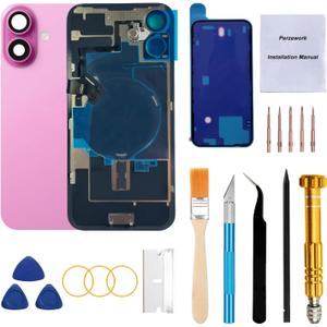 Rear Back Glass Replacement for iPhone 16 Plus 6.7-inches with Reparing Tool Kit and All Necessary Parts (Pink)