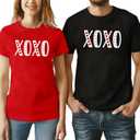 Valentine's Matching Couples Shirts XOXO Print Shirt Love Heart T Shirt Husband Wife Short Sleeve Tees Tops(WomenRed, X-Large)