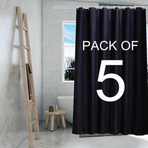 TIKABC Black Shower Curtain Liner 5 Pack, 4G PEVA Shower Liner, Plastic Peva Waterproof Shower Curtains, 72x72 inch with Grommet Holes 3 Magnetic Weights