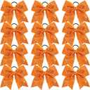 12 Pcs Large Glitter Cheer Bows Ponytail Holder Girls Elastic Hair Ties 8" Big Hair Bows Sports Cheerleaders Accessories for Teens Women Cheerleader Girls (Orange)