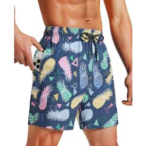 Milin Naco Mens Swim Trunks 5 inch Board Shorts with Zipper Pockets Bathing Suit Mesh Lining Swimsuit Quick Dry 2 XL