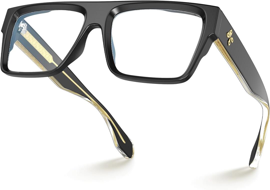 VISOONE Square Full Rim Blue Light Blocking Glasses Large Fashion Computer Multi Colors Eyeglass Frame Women Men ALBA (Polished Black)