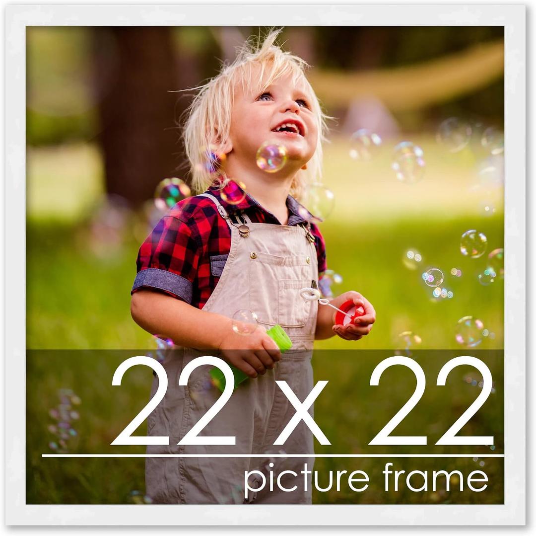 22x22 Frame White Solid Pine Wood Picture Frame | Includes UV Acrylic, Foam Board Backing & Hanging Hardware