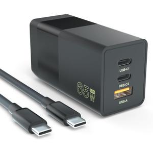 USB-C Charger 65W GAN PD3.0 USB Wall Foldable Fast Charger for Sumsang S25 S25Ultra,S24 S24 Ultra,iPhone 16 15 Series, iPad Pro 11 12.9 inch,MacBook Pro, Dell XPS 3 PortsTravel Charger
