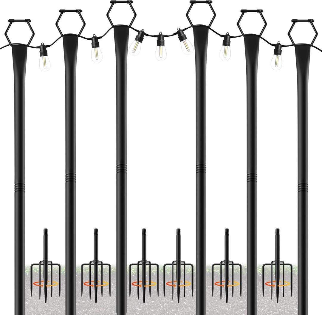 6 Pack String Light Poles for Outside, 10Ft Light Poles for Outdoor String Lights, Adjustable Outdoor String Light Poles with Fork,Metal Fence Post for Patio,Backyard,Deck