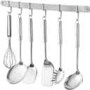 Stainless Steel Kitchen Utensil Racks Holder Hanging Rail Organize Pots Pans Kitchen Knife Gadgets On Wall Mounted Hanger Bar Rail Under Cabinet Shelf (6 Hook,17")