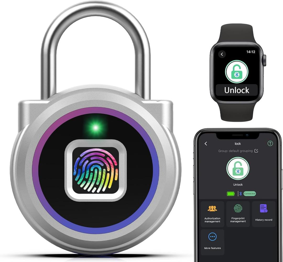 Gym Locker Padlock Fingerprint Padlock eLinkSmart Waterproof Keyless Smart Lock iOS Watch App Unlock View Record Combination Padlock for School Gym Locker Gun Case Field Box Colorful Acrylic (Rainbow)