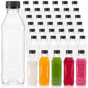 Ferrochef 50 Pack 12 oz Plastic Juice Bottles with Caps,PET,Black
