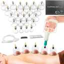 Cupping Therapy Set, 24 Massage Cups Cupping Set with Pump Vacuum Suction Cups for Body Cellulite Massage Back Pain Relief, Chinese Acupoint Physical Hijama (White Hand Pump)