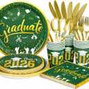 Graduation Plates and Napkins 2026 Graduation Party Supplies - Green and Gold Paper Plates Tableware Set for Congrats Grad Graduation Party Decorations, Serves 24