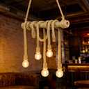 5-Light Farmhouse Chandelier Dining Room Light Fixture, Natural Bamboo & Hemp Rope Pendant Lights Kitchen Island, Boho Rustic Hanging Pendant Lighting for Bar Cafe Bedroom Living Room Decor