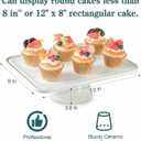 13" x 9" Rectangular Ceramic Cake Stand, 2-in-1 Serving Platter for Dessert Table, Elegant White Pedestal Display for Wedding Birthday Baby Shower Party, Microwave Dishwasher Safe