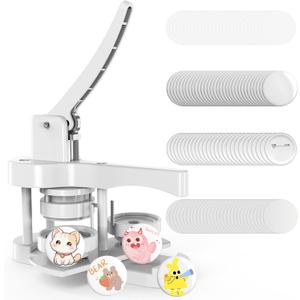 Button Maker Machine, Pin Maker Machine, Button Press Machine, DIY Badges Making Machine Kit with Free 50pcs Supplies, Installation-Free (58mm/2.25inch) (white)