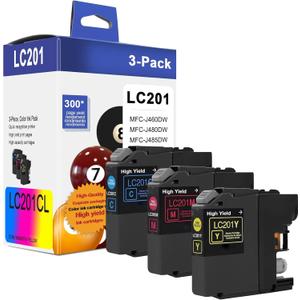 LC201CL LC201 XL Ink Cartridges(Cyan/Magenta/Yellow, 3-Pack) - LC201C LC201M LC201Y Ink Cartridge Replacement for Brother Ink Cartridge LC203 for MFC-J460DW MFC-J480DW MFC-J485DW MFC-J880DW Printer