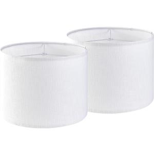Set of 2 Pure White Linen Drum Lamp Shade 13" Top x 13" Bottom x 10" High (Spider) Contemporary Lamp Shades for Table Lamps & Bedside Lamps Replacement Lampshade In Hand Crafted-By GO&SO (13*13*10 inch-2 Pack, White-Texture)