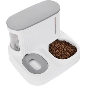Automatic Cat Feeder,Gravity Auto Timed Pet Dry Food Self Feeding Container Dishes Bowl and Water Dispenser Fountain for Dog Puppy Kitten Kit Set Integrated 2 in 1 Continuous Tray(Grey)