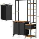 Creso hom Laundry Hamper with Shelf, 5 Tiers Tall Laundry Basket Sorter with 2 Pull-Out and Removable Bags, Clothes Rack with Laundry Sorter for Laundry Room Bathroom Bedroom, Rustic Brown