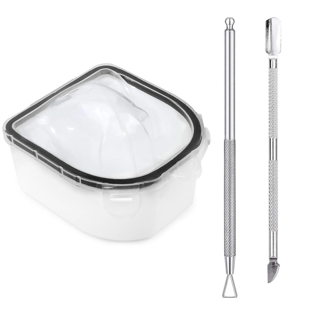Nail Soaking Bowl, Soak Off Gel Polish Dip Powder Remover Hand Acetone Nail Soak Off Bowl Manicure Bowl with Triangle Cuticle Peeler and Stainless Steel Cuticle Pusher Nail Art Tool (Black-3PCS Set)