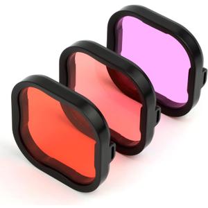 Underwater Camera Dive Filters for GoPro Hero 8,9,10,11, 12 and 13 Black Protective Housing Lens Cover in Red, Light Red, and Magenta, Professional Color Correcting Photography Acces,Sory