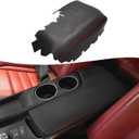 KBH Center Console Armrest Cover Replacement for Lexus IS200t IS250 IS300 IS350 2014 2015 2016 2017, Middle Console Arm Rest Lid Skin Upholstery, Vinyl Leather, Black-Red Stitch
