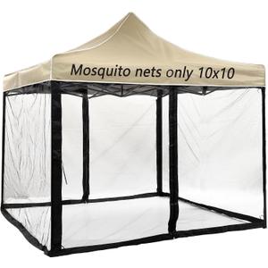 10x10 Replacement Mosquito Netting for Pop-Up Canopy Tent, Sidewall Screen with Zipper Universal Black