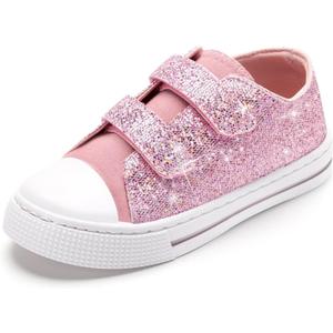 Boys Girls Sneakers Toddler Canvas Shoes Kids Walking Shoes with Hook and Loops (11 Little Kid, Pink Sequins)