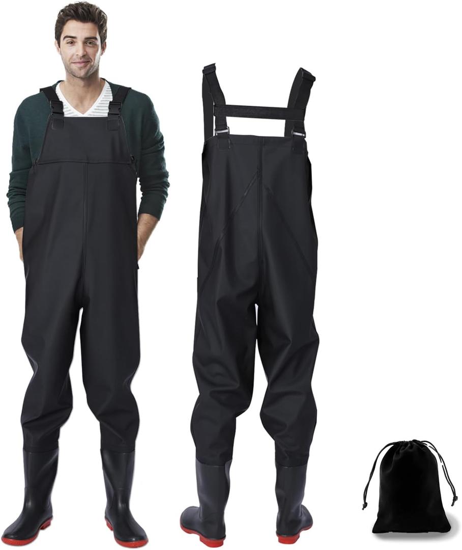 Waterproof Fishing Waders for Men & Women - Lightweight, Durable Chest Waders with Built-in Boots for Fly Fishing, Kayaking (M8/W10, Black)
