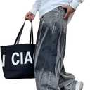 Hip Hop Baggy Jeans for Men Stylish Wide Leg Skater Jeans Loose Fit Denim Pants Streetwear (Small, A30 Black)