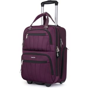 Underseat Carry On Luggage with Wheels, 16-inch Softside Rolling Under Seat Luggage, Lightweight Overnight Small Mini Carry On Suitcase for Women Men (Wine Red)