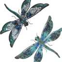LIFFY Glass Metal Dragonfly Wall Decor Pair - Outdoor Wall Art for Garden and Home - Hanging Decor Gifts for Women, Light Blue