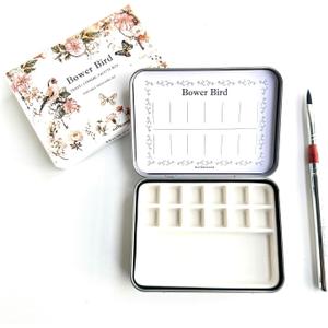 Travel Watercolor Palette,Portable Ceramic Palette 12 Well,Empty Paint Palette,Small Travel Metal Paint Boxwith Porcelain Palette (12Well Set)