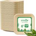 ECOLipak 6 Inch Compostable Palm Leaf Plate Like Bamboo Plate, 100 Pack Disposable Biodegradable Plates Suitable for Party, Dinner