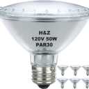 H&Z Par30 Short Neck, 6 Pack High Output Par30s Halogen 50W 120V, Par30 Dimmable Warm White 3000K, 50W Par30 Flood Light with E26 Medium Base for Recessed Trim Lighting, Track Light